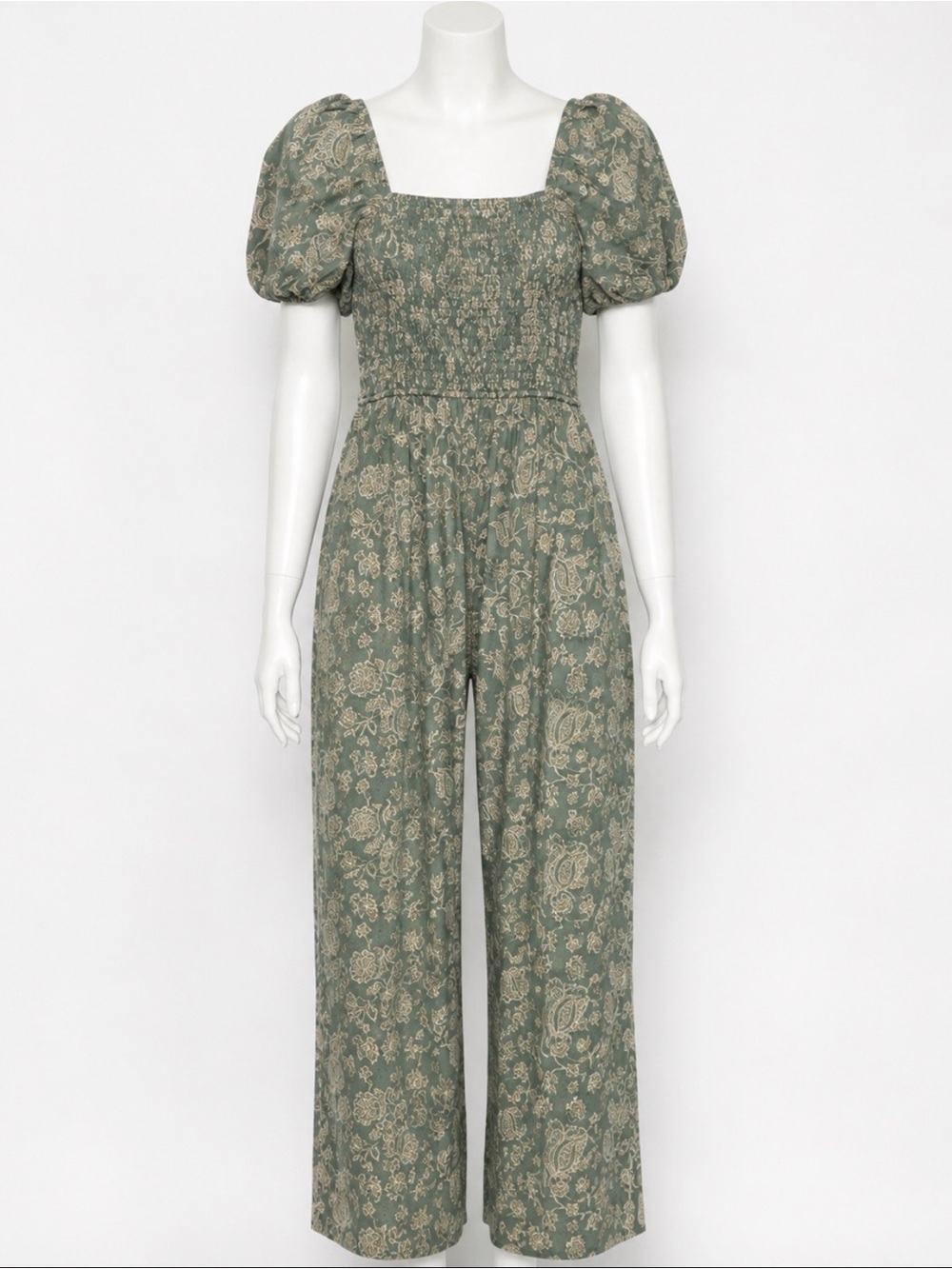Band Of The Free Gypsies Jumpsuit Wide Leg Floral Print Pastel Sage S